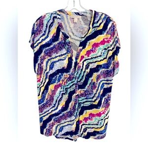 Dana Buchman v-neck cap sleeve tshirt pullover top Size L